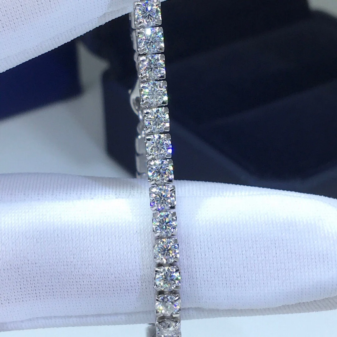 

Silver 925 Original Diamond Test Past Total 5 Carat D Color Moissanite Beads Bracelet Round Brilliant Cut Gemstone Bracelets