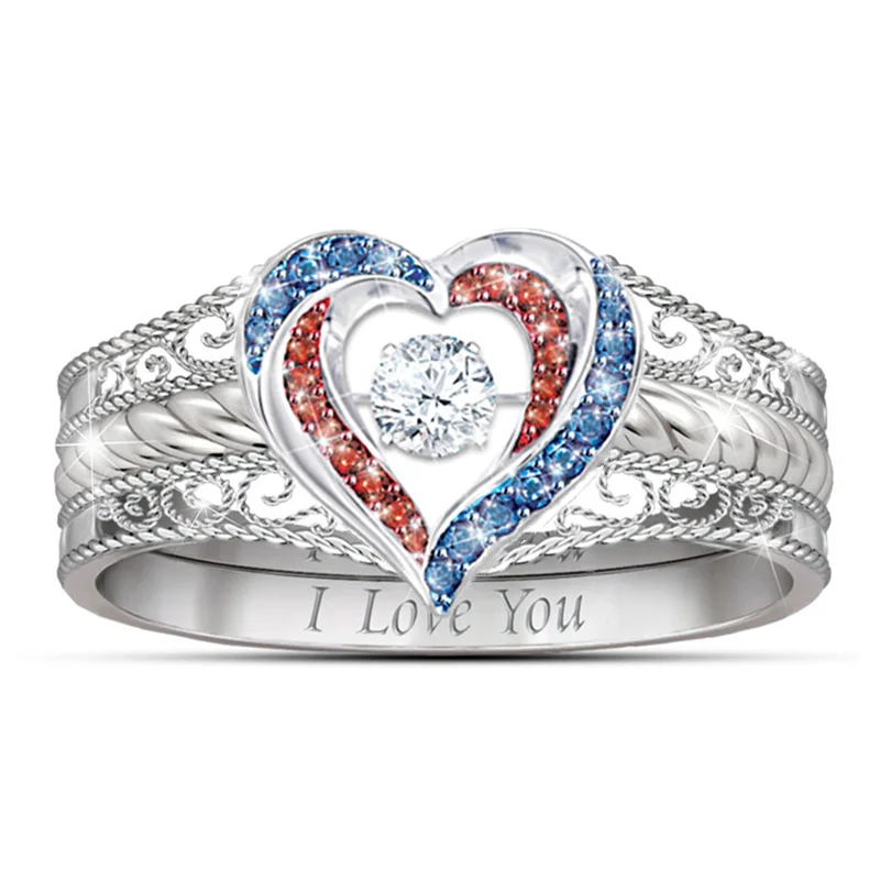

Popular heart-shaped colorful gemstone crystal women's wedding ring