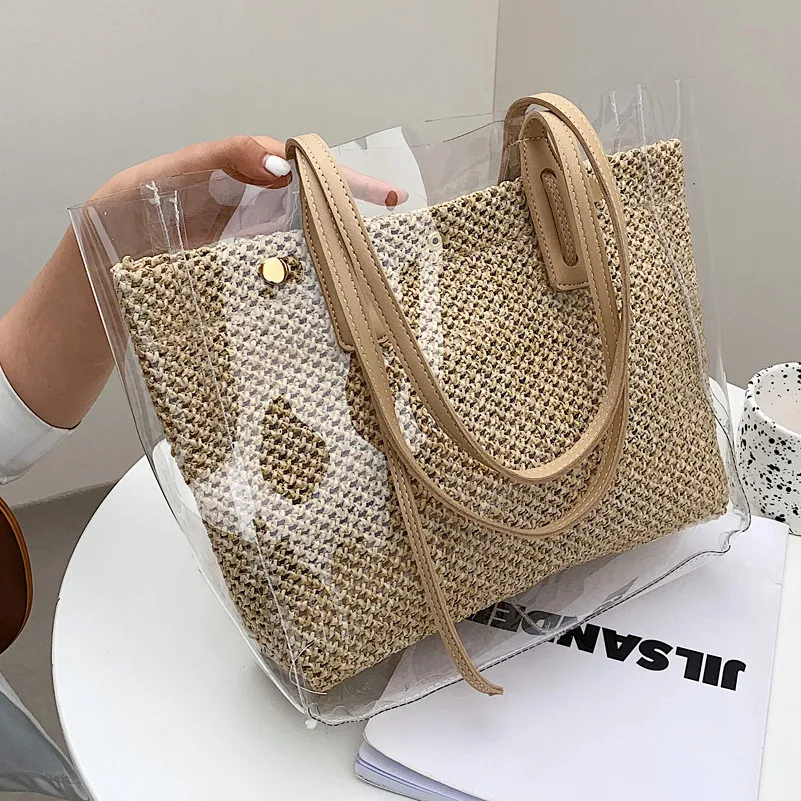 

Large Capacity Transparent Handbag Clear Big Tote Summer New Bohemian PVC Beach Bag