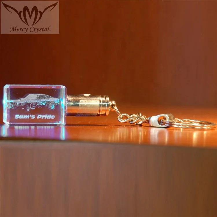 

Cube Crystal LED Laser Car Key Chain for VIP 4S Promotional Gifts, Clear(oem available)
