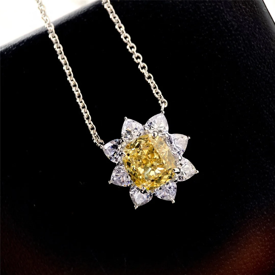 

Aimgal wholesale S925 silver plated 18k gold lab yellow diamond 3ct pendant collarbone necklace set