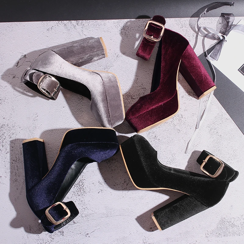 New Round Toe Soft Ankle Buckle Strap Pumps Sexy Ladies Heels