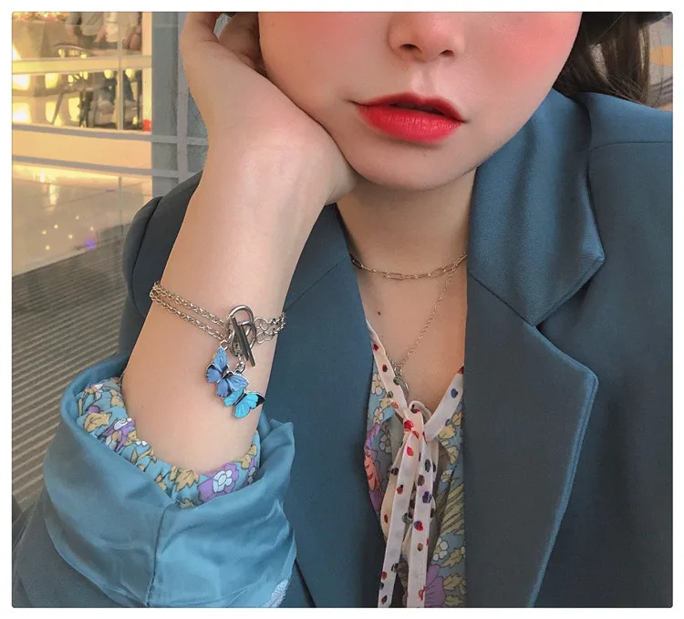 

Korean blue butterfly word buckle bracelet designed for couples and girlfriends, bracelets and bracelets for girls, Photo