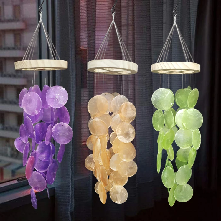 

Unique Hanging Memorial OEM Craft Capiz Shell Products Wind Chimes Handmade Memorial Capiz Sea Decor