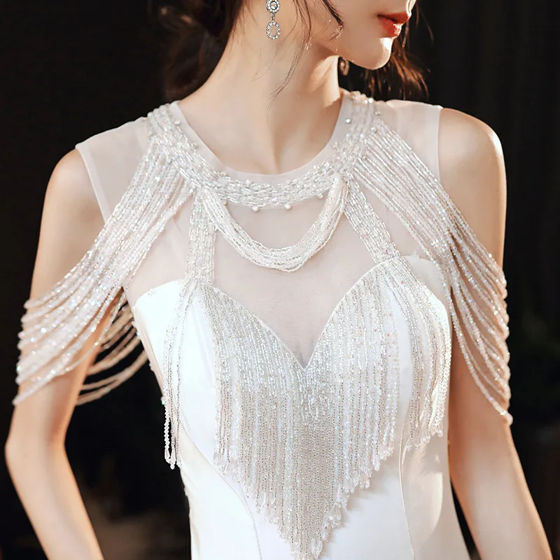 

evening dress temperament host dignified off shoulder fashion trailing party dress drop shipping fulfill, White