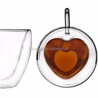 

Double wall glass cup 240/160ml Heart Love Shaped Clear Coffee Mug Tea Cups Heat Resistant Healthy Mini Drink Mug