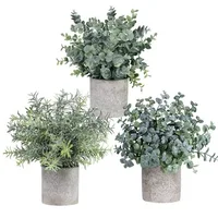 

Hot sale Set of 3 Mini Potted pinrui craft Artificial Eucalyptus Plants Plastic Faux Green Rosemary Plant