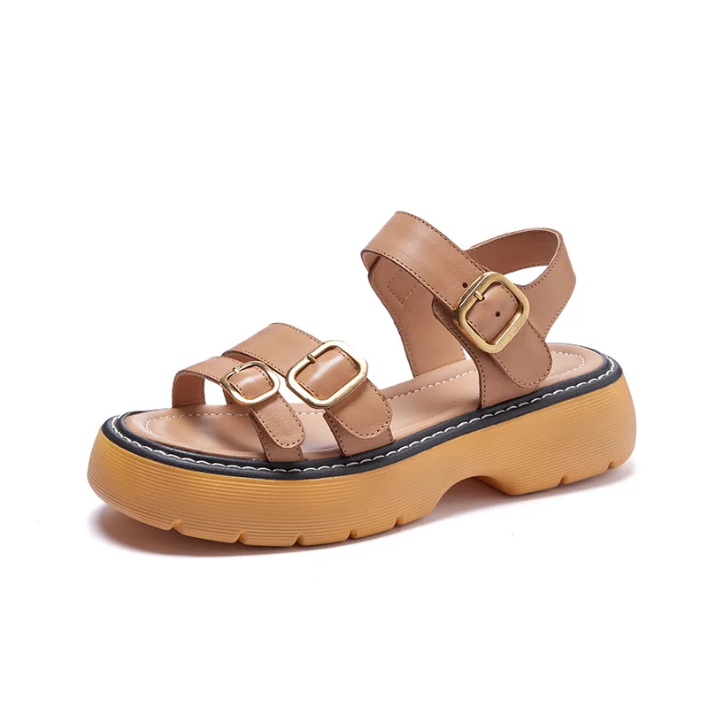 

Summer Lady Flat Sandals Platform Wedge Casual Sandals, Brown/green/black