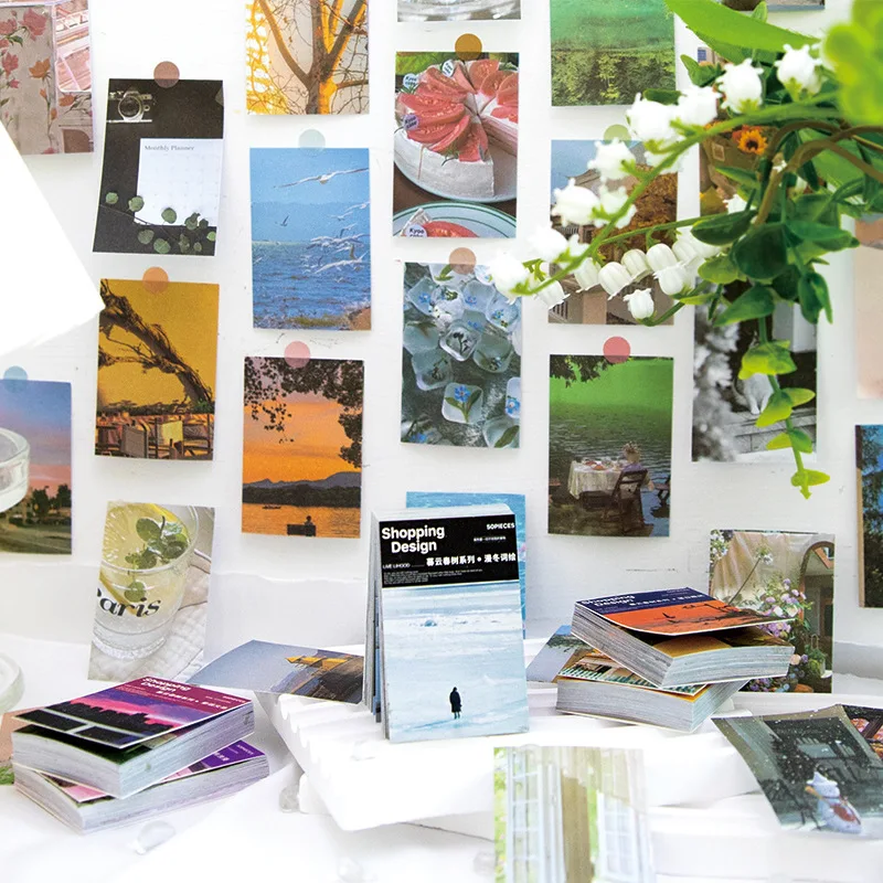 

50 Pieces /Pack Material Book Twilight Spring Tree Series Ins Landscape Hand Account DIY Material Base