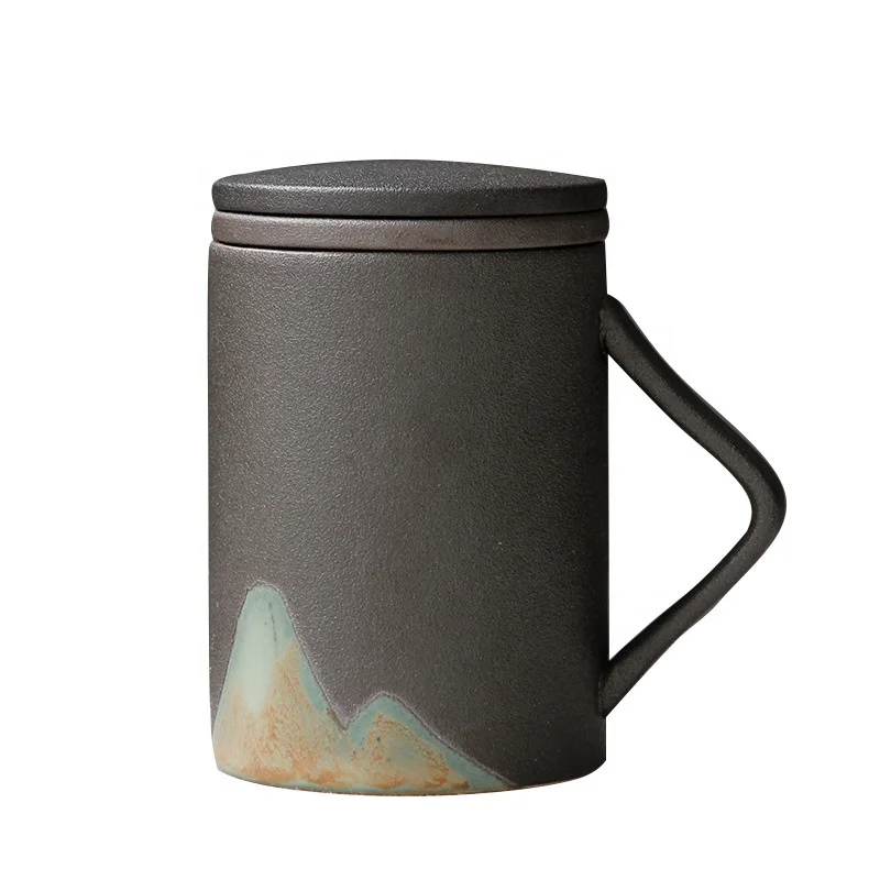 

Japanese Matte Frosted kungfu Ceramic Tea Mug Cup With Tea Infuser, White/black