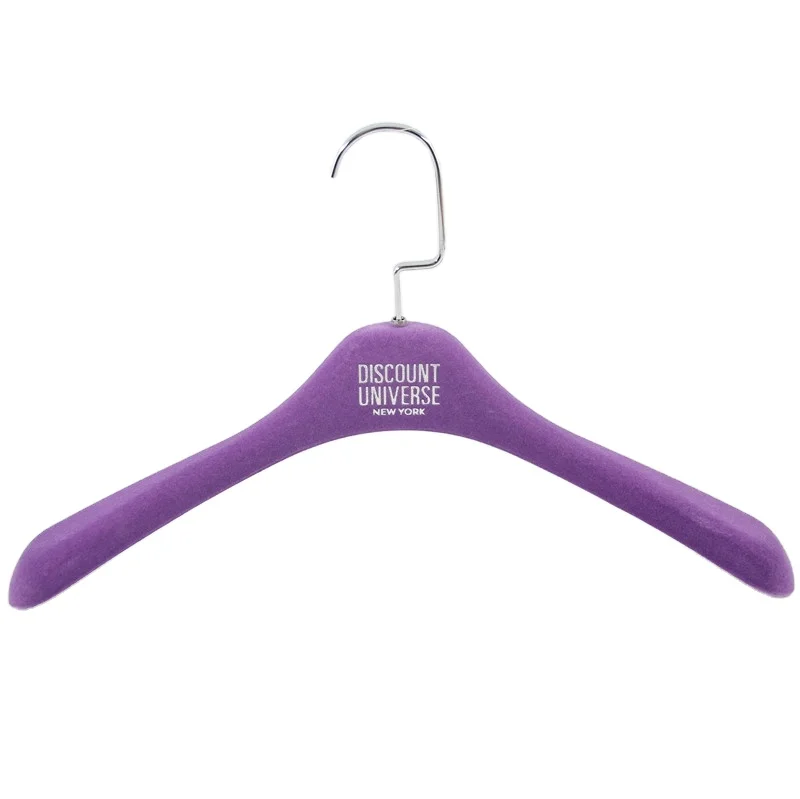 

2020 YT custom velvet plastic hanger nonslip clothes hanger with silver foil logo, Purple, orange, other hanger color also ok