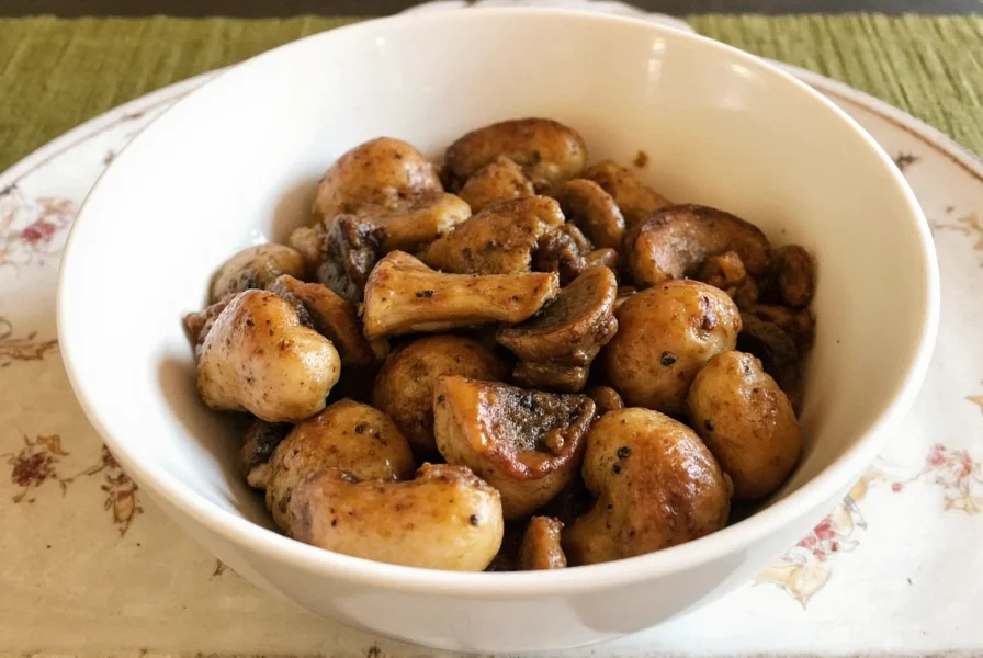 Black pepper chicken with mushrooms served over steamed rice with garnish of green onions and whole peppercorns