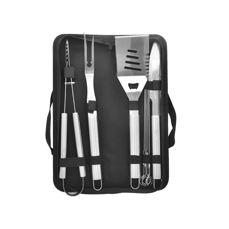 

8Pcs Outdoor Tools Elastic Band And Magic Buckle Secure Barbecue Set Portable Barbecue Set BBQ Tools, Light grey