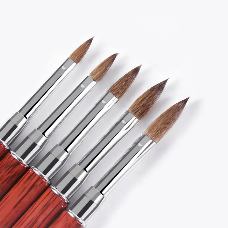 

Nail Salon 100 % kolinsky Sable Acrylic Nail Art Brush Crimped UV Gel Builder Brush Flat Round Red Wood Brushes for nails