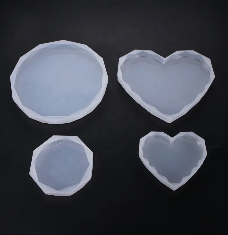 

Shiny High quality Diamond heart tray Silicone Molds epoxy resin molds coaster DIY geode coasters Mould for resin crafts, White