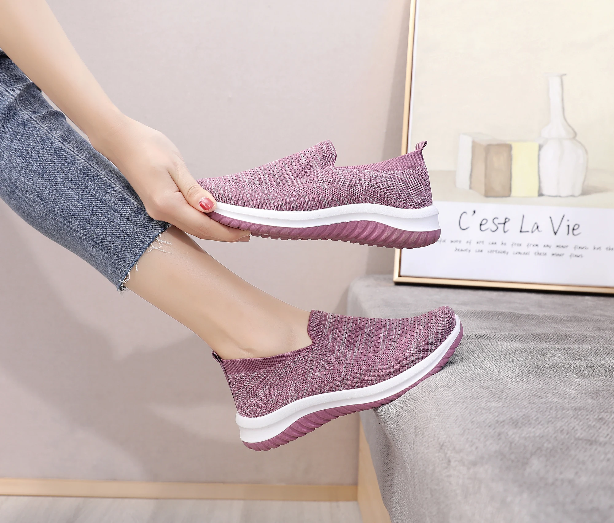 

Fashionable new soft bottom comfortable one foot pedals woman's single shoe casual sport shoes, Customized color