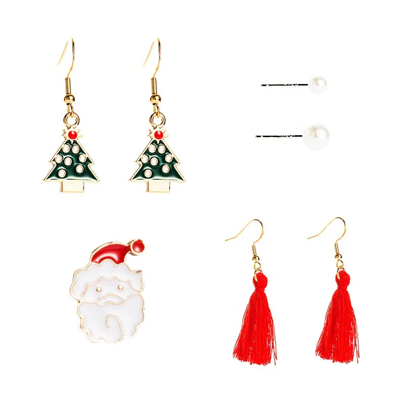 

Christmas style Set Earrings Jewelry Santa Claus Xmas Snowflake Boots Tree Garland Bell Red tassel Drop Earrings new year Gifts