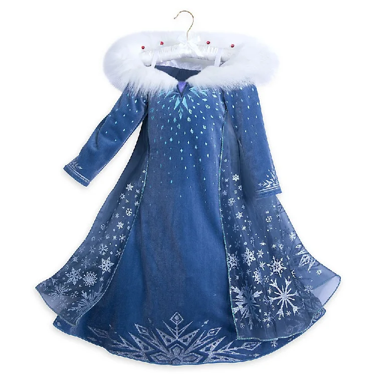 

High Quality Disny Ice Elsa Princess Party Dress Up Costume Disny Princess with fleece lining for little Girl's winter dress up