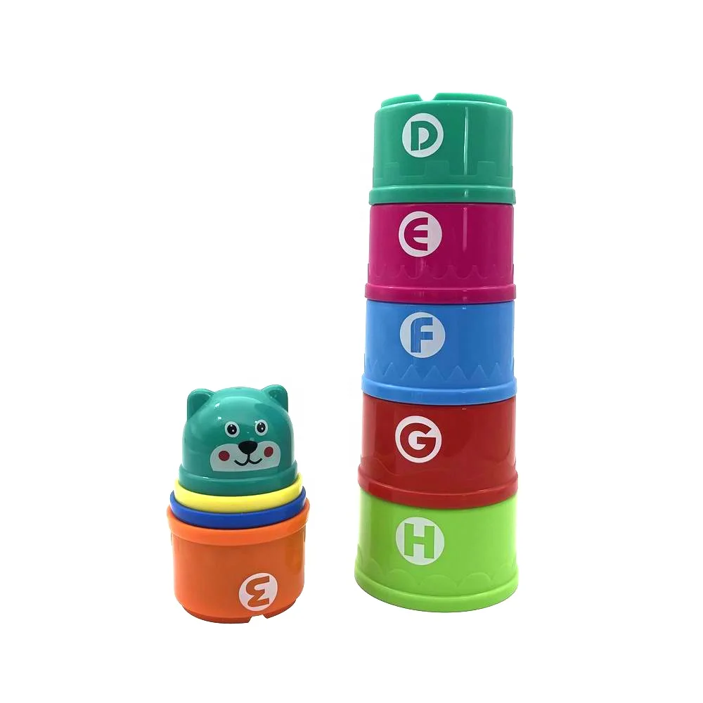 
PP plastic 9 piece round shape building tower number and letters multicolour nesting stacking cups baby set toys for bath time  (1600087992696)