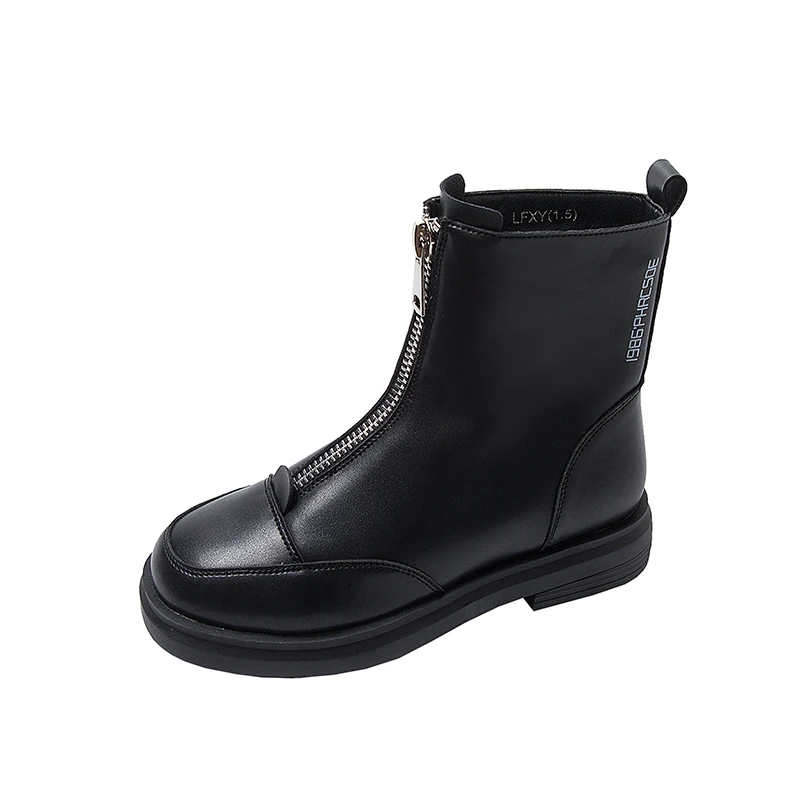 

New Style full grain cow leather upper female shoes boots zipper popular design women booties, Black