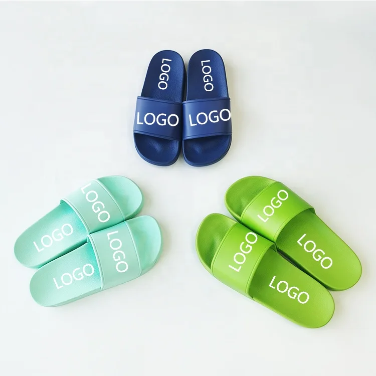 

Bathroom PVC slipper logo rubber Beach PVC slides females custom logo slippers Custom Printed logo Slippers Slides Footwear