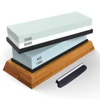 

4 Side 400/1000 3000/8000 Grit Bamboo Base Whetstone Sharpener Stone