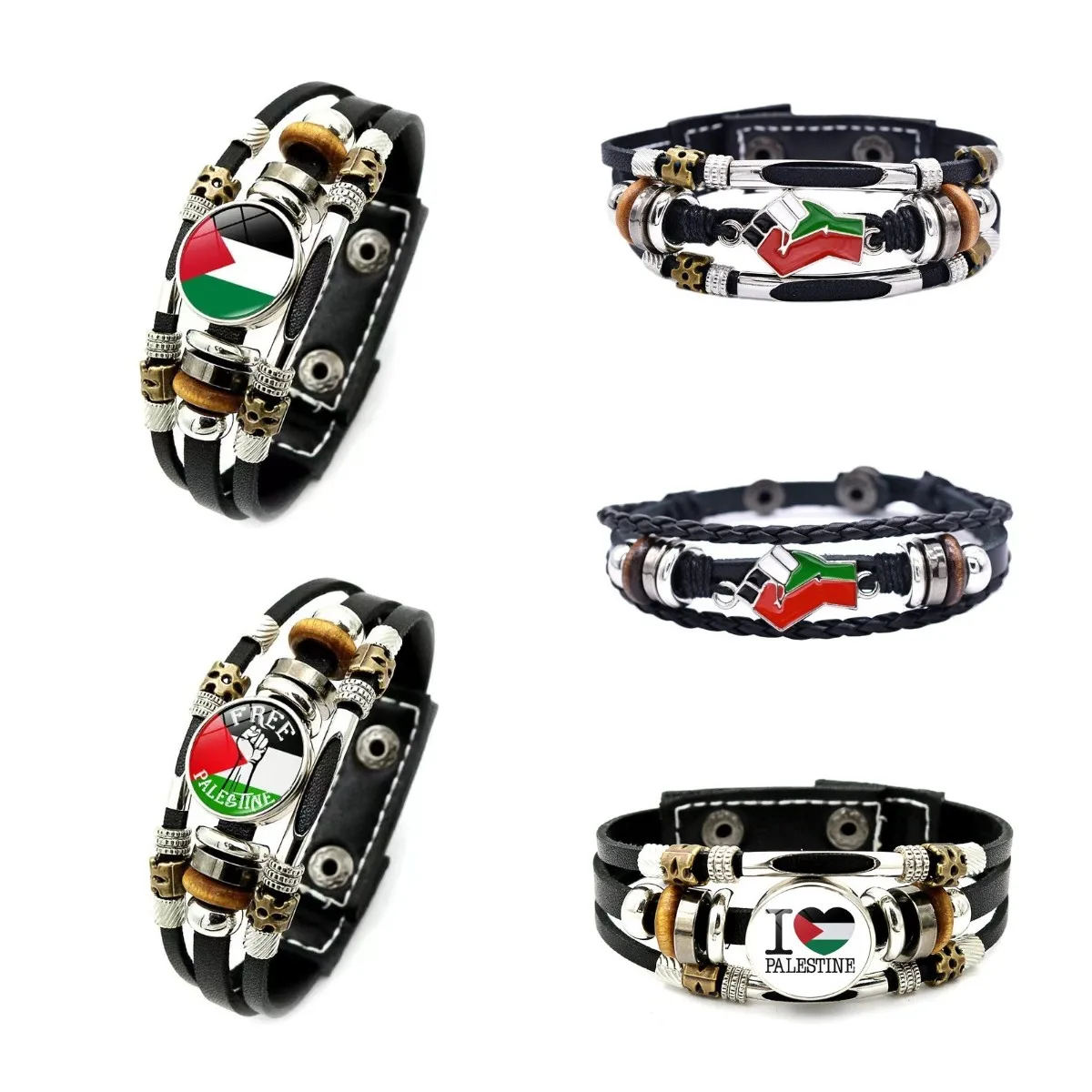 Manufacturer I Love Palestine Leather Wrap Bracelet Free Palestinian Lives Matter Unisex Lady Men's Genuine Leather Bracelet