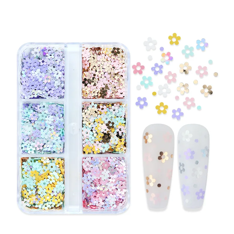 

6Grids Mini Sequins Nail Art Colorful Blossom Flower Spring Nail Glitter Charms