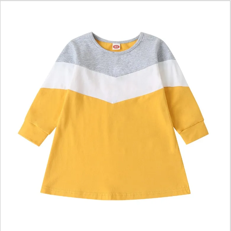 

Newest Color Block Robe fille Infant Sweatshirt Dress Gaun Anak Casual Gril Kids Dresses