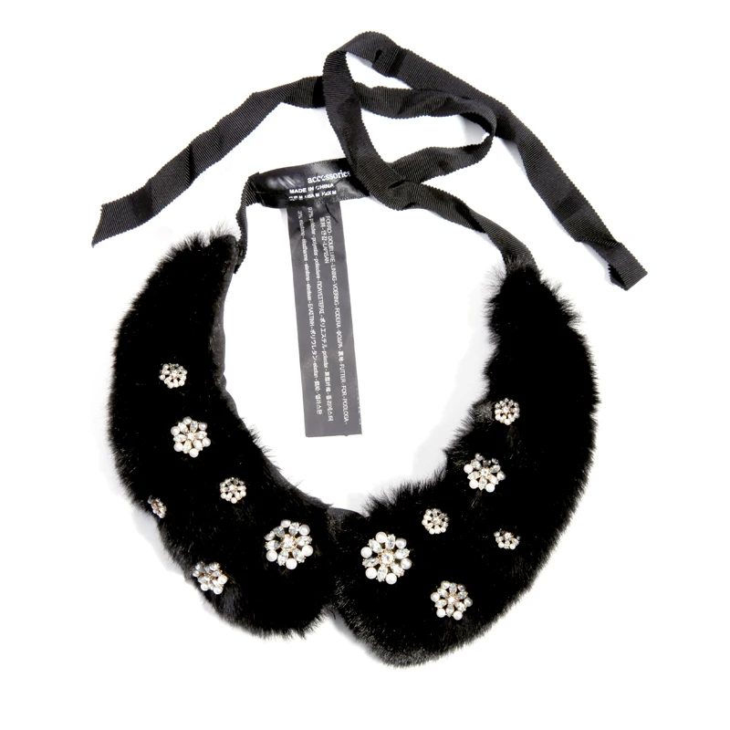 

xl00331b Black Plush Faux Collar Pearl Crystal Flowers Necklace Noble Elegant 2021 Accessories Necklace, As picture