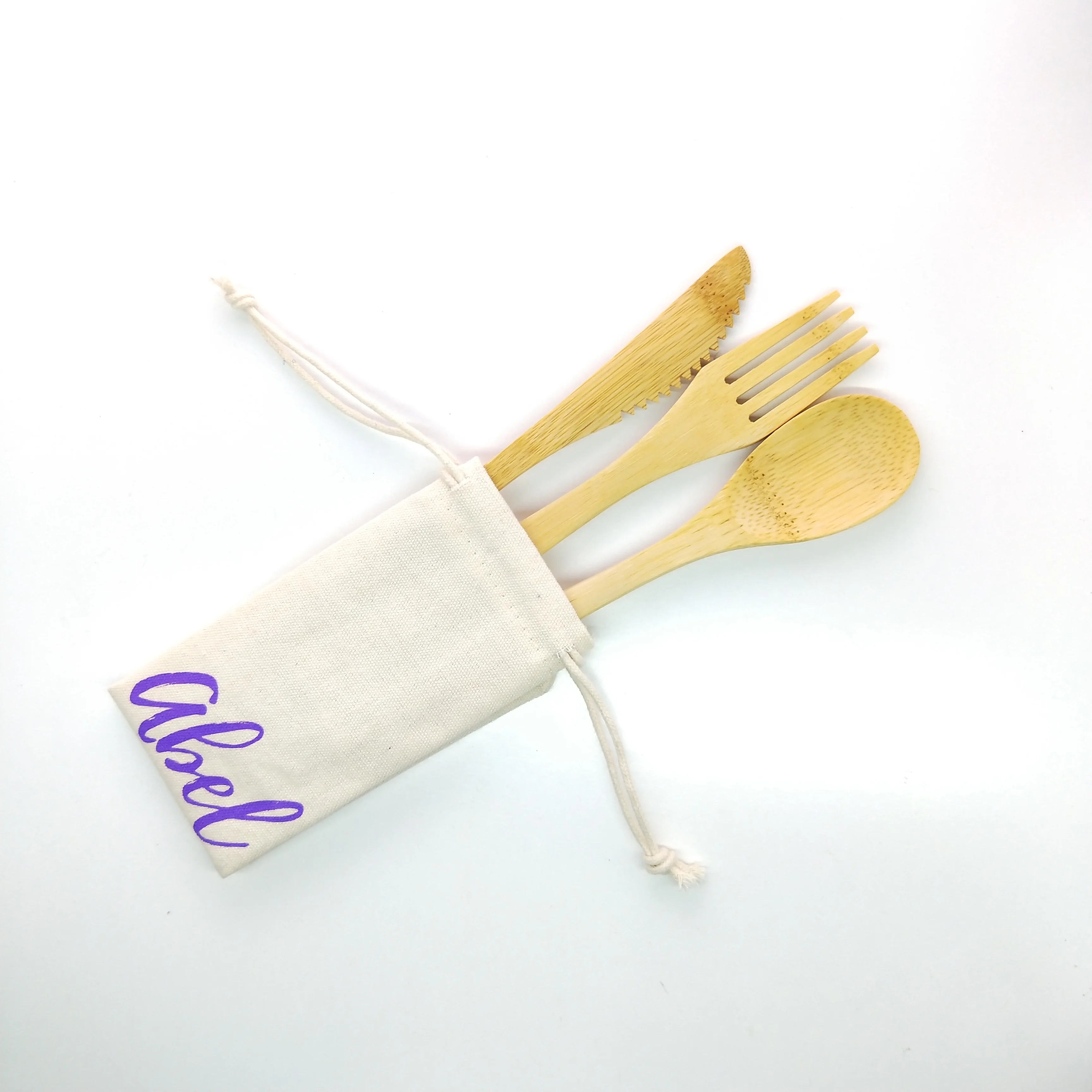 

Drawstring Pouch packed bamboo cutlery tableware utensil set amazon top seller