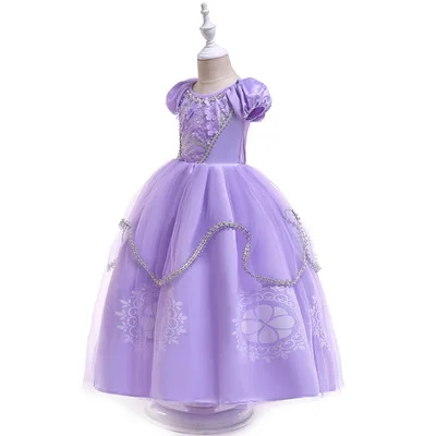 

2021 Girls Princess Sofia Dress Cosplay Costume Kids Sequins Layered Deluxe Gown Child Carnival Halloween Party Fancy Dress up, Purple