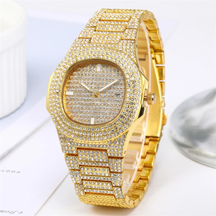

Hot Sale Online Luxury Wristwatches Diamond Watch Gold Silver Bling Quartz Watches Men Women Jewelry Gifts Iced Out Watch, As show / custom colors
