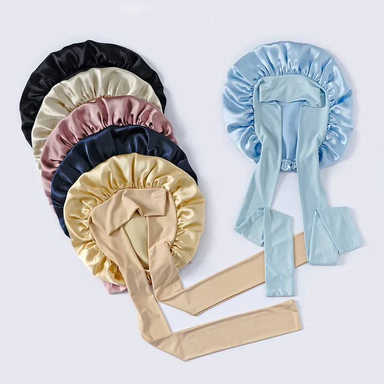 Night Sleep Cap Hair 16 Momme 100 Mulberry Real Silk Bonnets With Elastic Tie Band for Women Curly Hair Sleeping