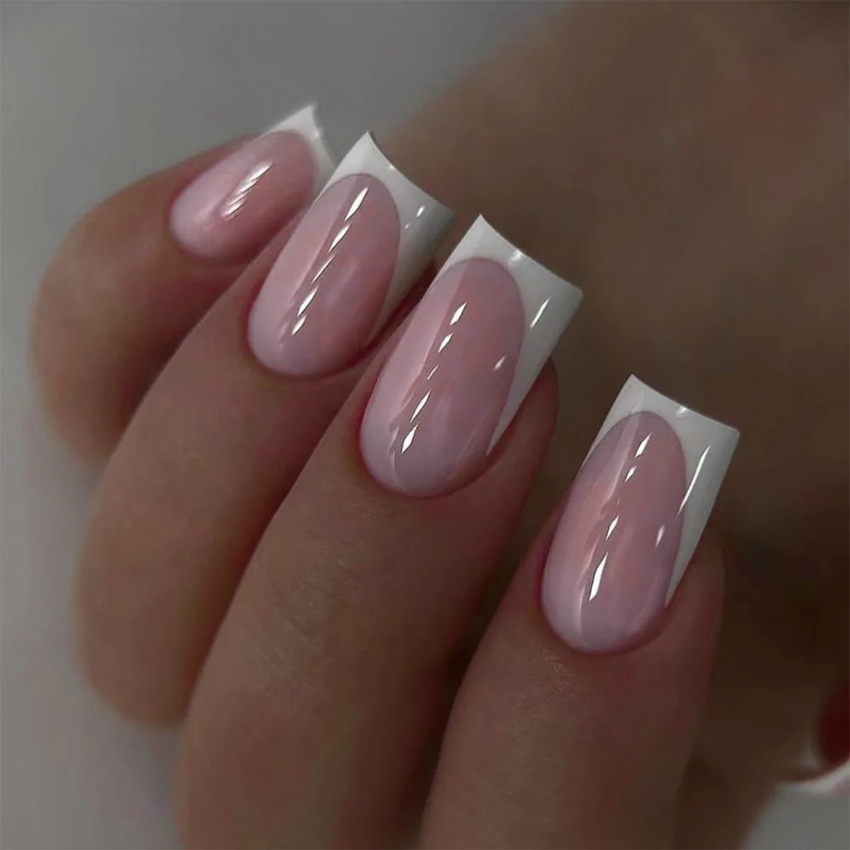 Dropshipping 24 Pcs 3556 Classic French White Minimalist Nude Pink Square Nails Press on Nails Artificial Fingernails