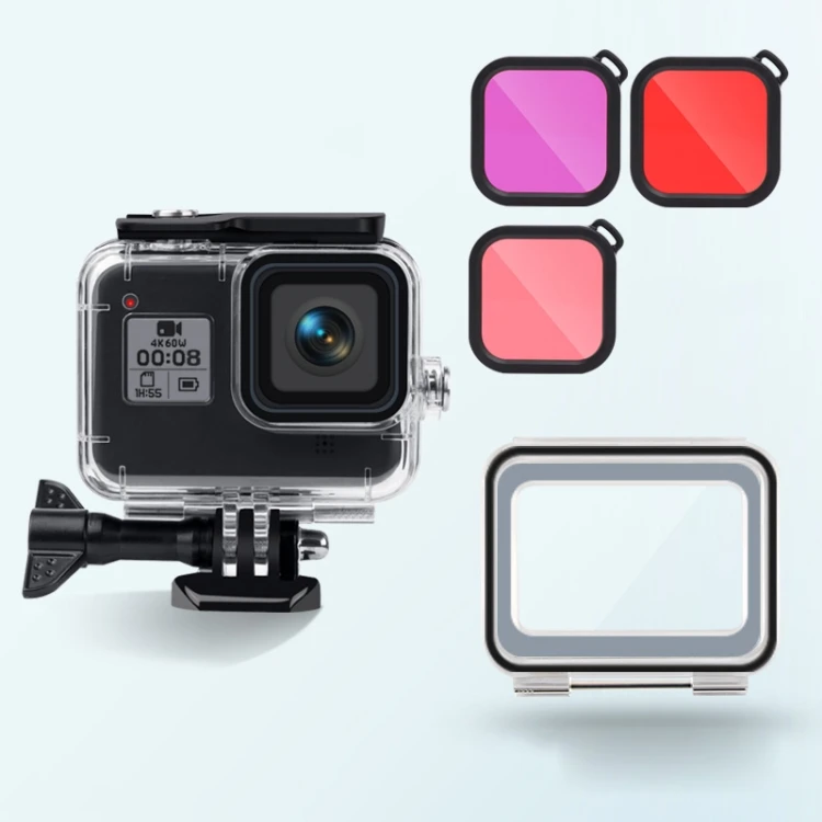 

45m Waterproof Underwater Diving Case Housing Protective Case with Touch Back Cover 3 Color Lens Filter for GoPro HERO8 Black