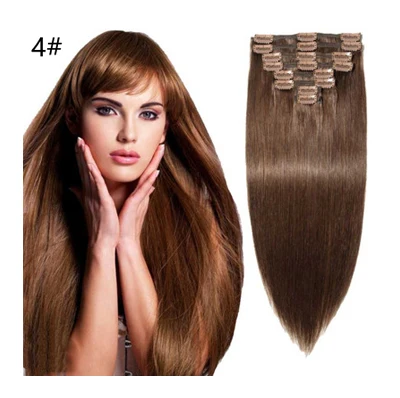 

Wholesale easy wear clip in hair extensions 100 remy human hair A set of eight piece human hair extension clip ins, 1b#