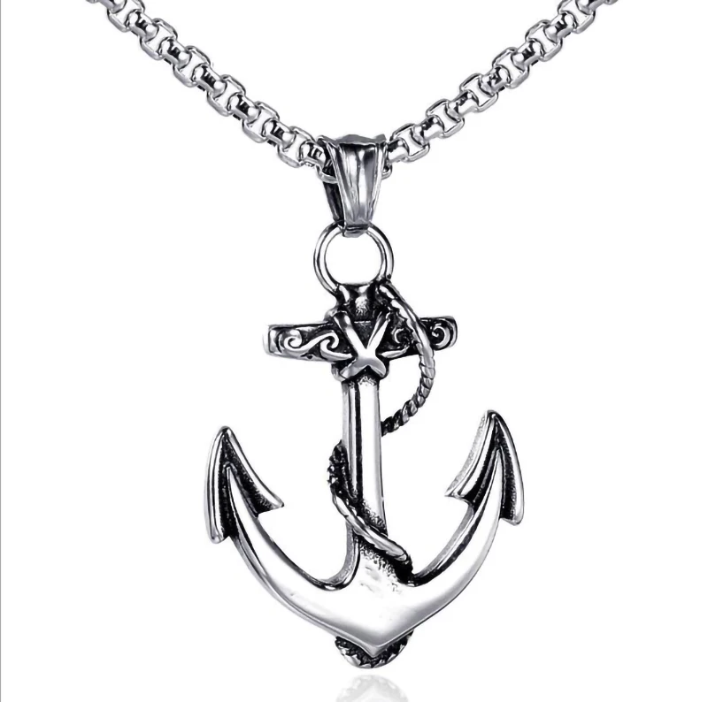 

Hot European and American anchor personality retro men's necklace stainless steel jewelry winding snake pendant wholesale