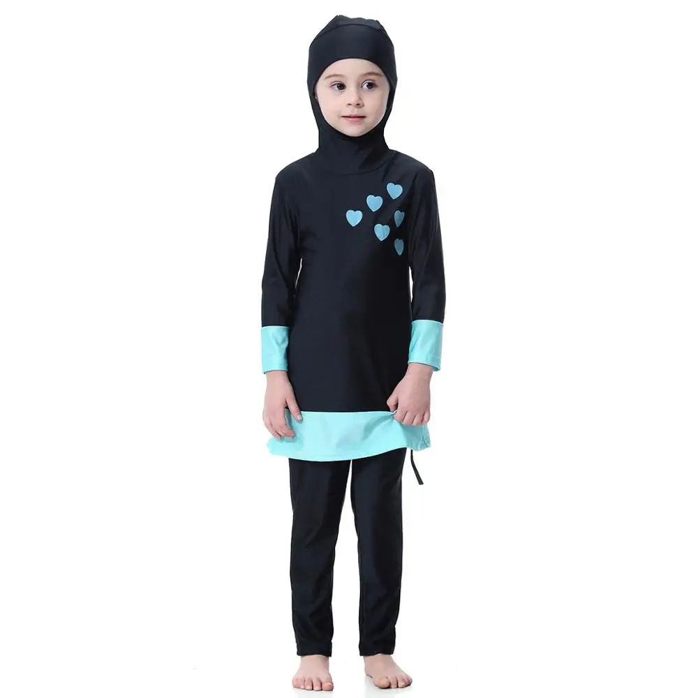 Cute Dot Printing Islamic Breathable Children Girls Abaya kids Beachwear Muslim Swimwear