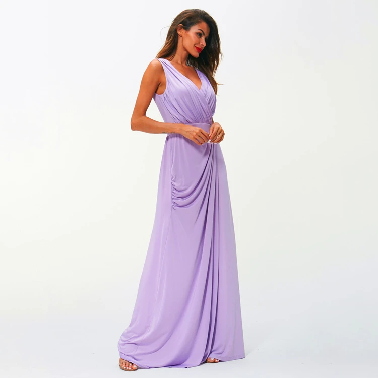 

50% Off HJ ABMD18 Chiffon Banquet Solid Color Sleeveless Wrap Maxi Dresses Bridesmaid Women Lady Elegant Party With Slit