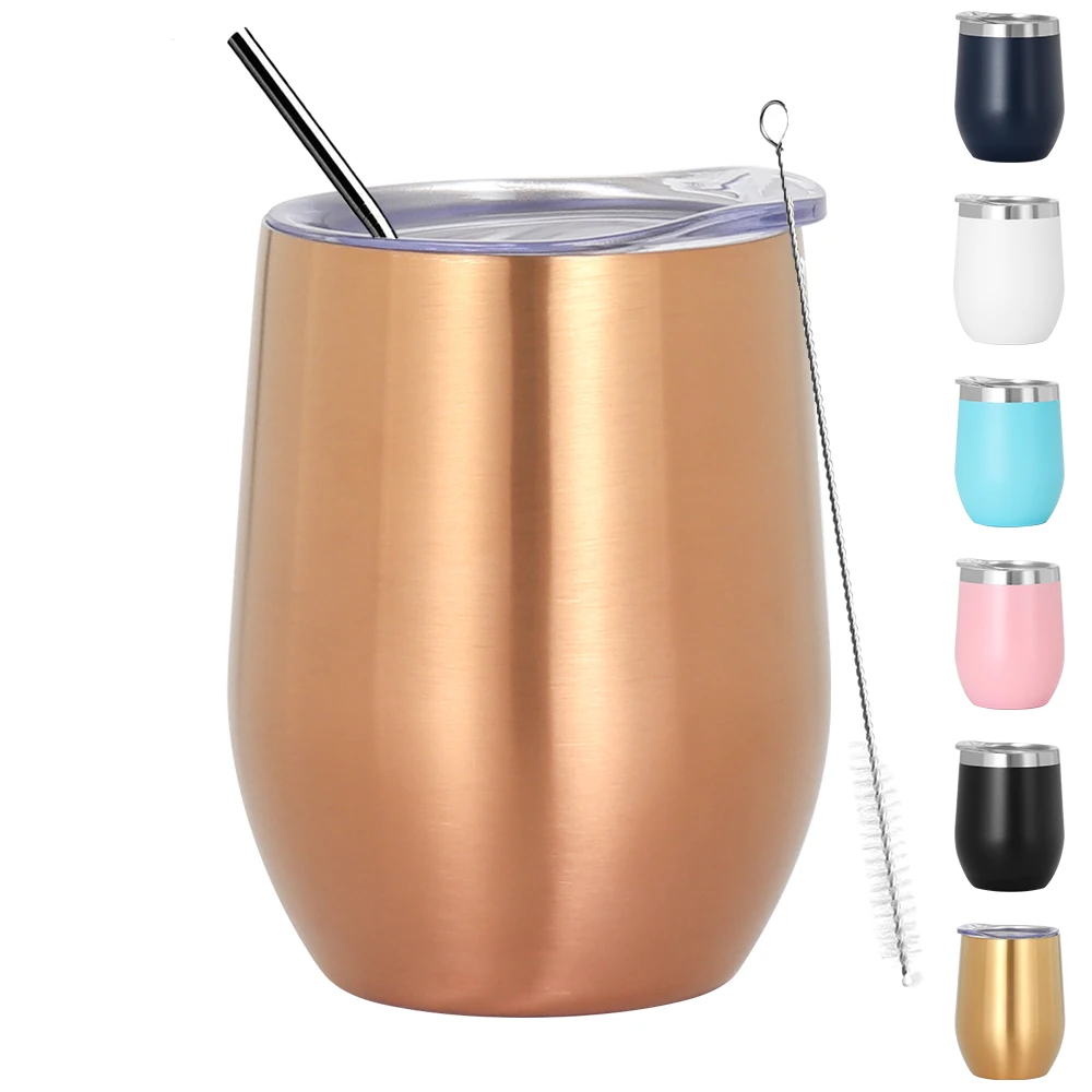 

Amazon top seller 12oz stainless steel double wall insulated wine tumbler egg shape mugs with BPA free lid, Customized color