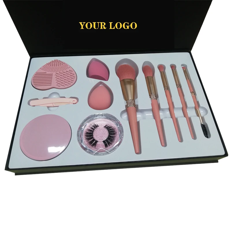 

private label custom brushes de brochas para maquillaje profesional Makeup Brush Set with LED Mirror Case, Multi color