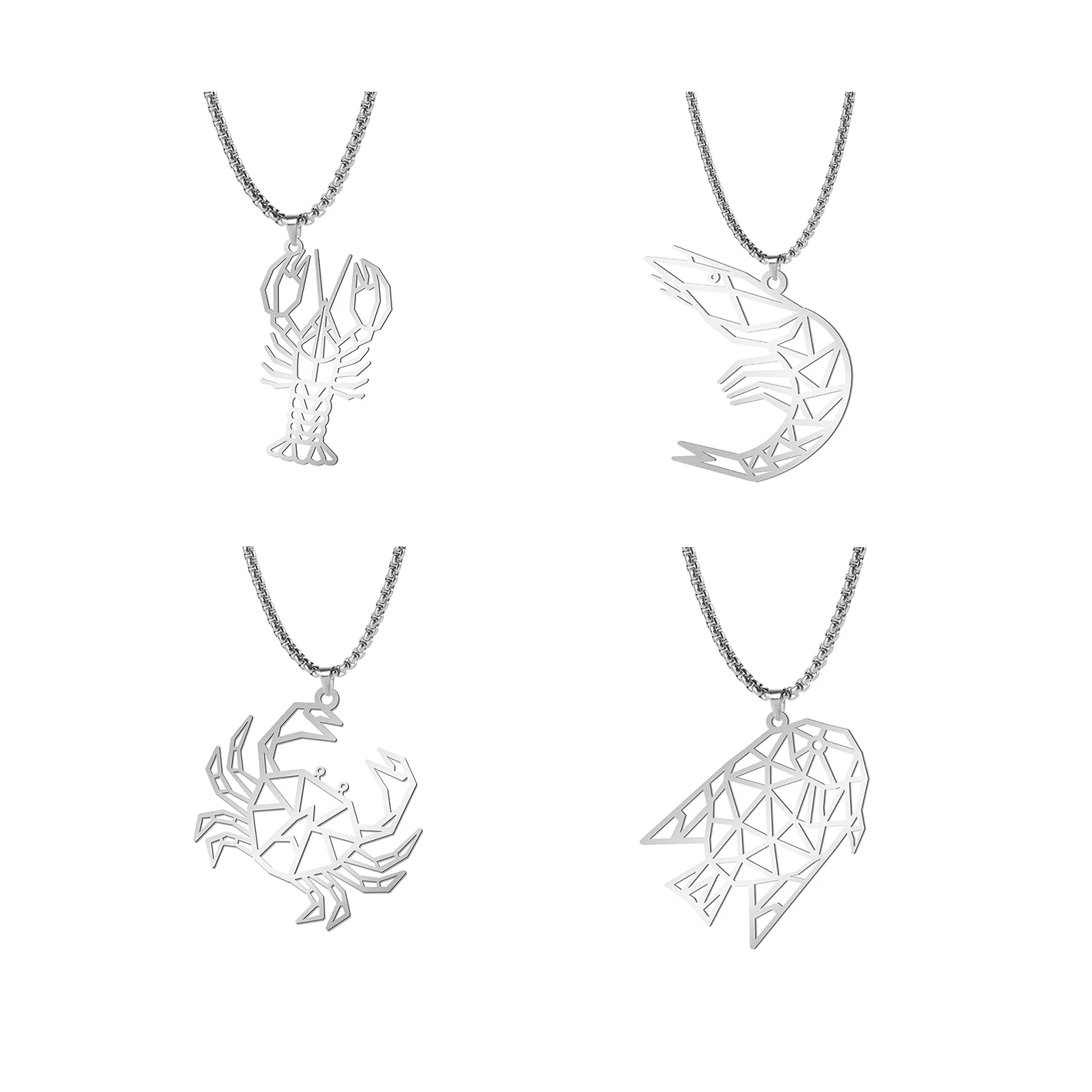 

Hollow Out Lobster Necklace Jewelry Stainless Steel Little Crab Necklace Sea Life Dainty Men Necklaces Stainless Steel Jewelry, Silver