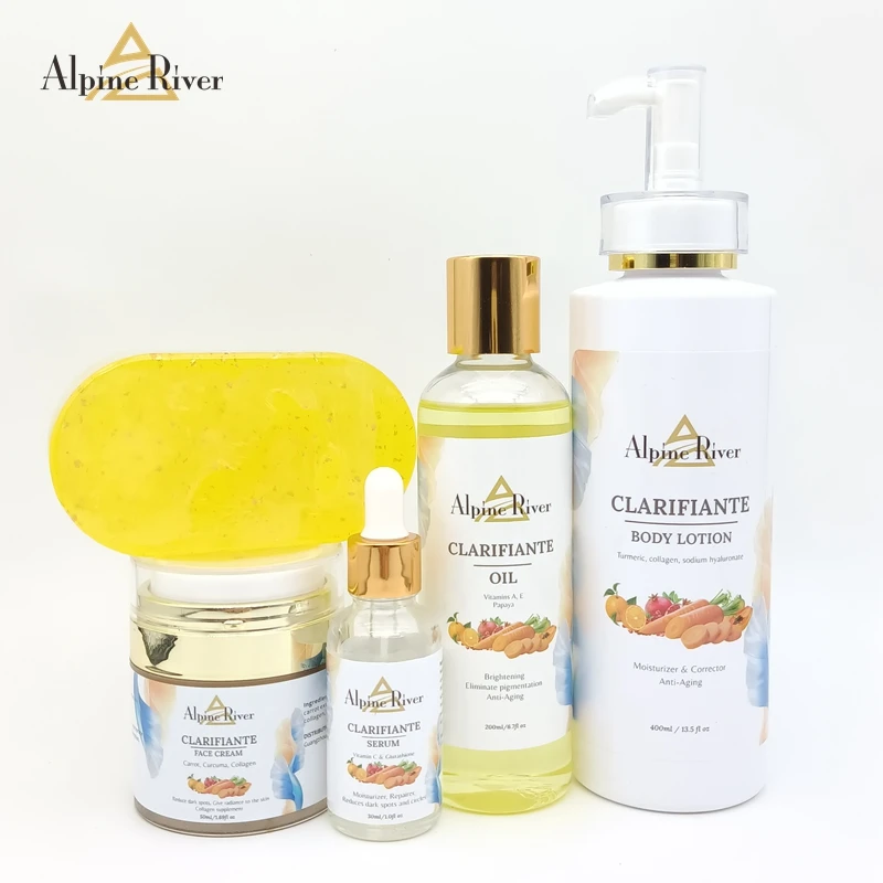 

OEM best organic skin care product Alpine River Collagen carrot clarify Moisture skin care set for Dark skin