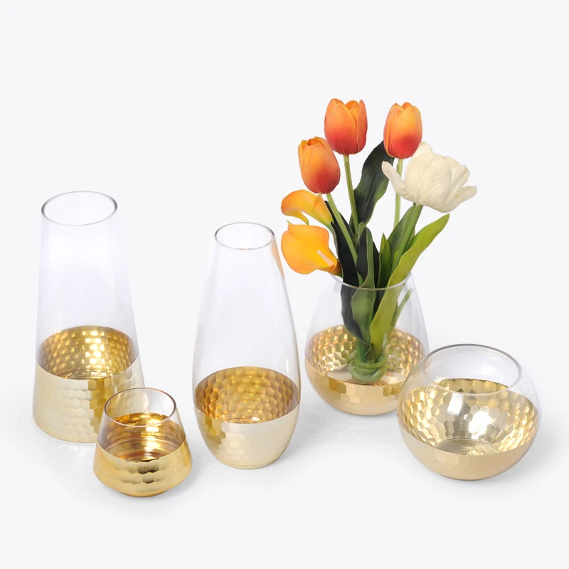 Modern Minimalist Goblet Glass Vase Flower Arrangement Golden