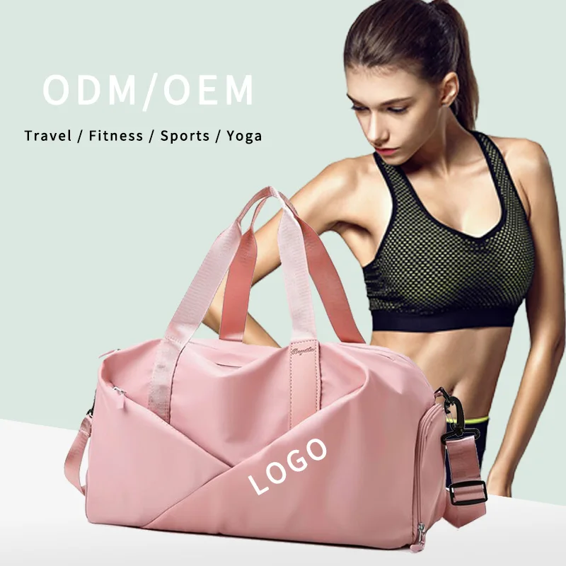 

Fashion Nylon Waterproof Sports Gym Fitness Bag with Shoebox Custom Logo Duffel bag Women's Travel bag, Black / purple / green / pink