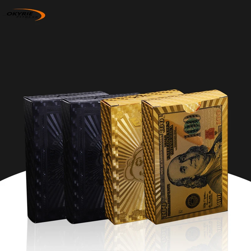 

OkyRie deck of cards Black Poker Playing Cards Print Set Pvc Durable Waterproof Deck 24k Gold Foil Plated Playing Cards