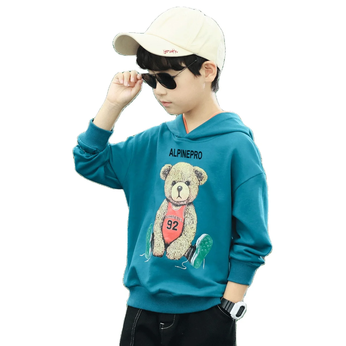 

Children's clothing boys autumn sweater 2021 new children's spring and autumn hooded bear print long-sleeved top
