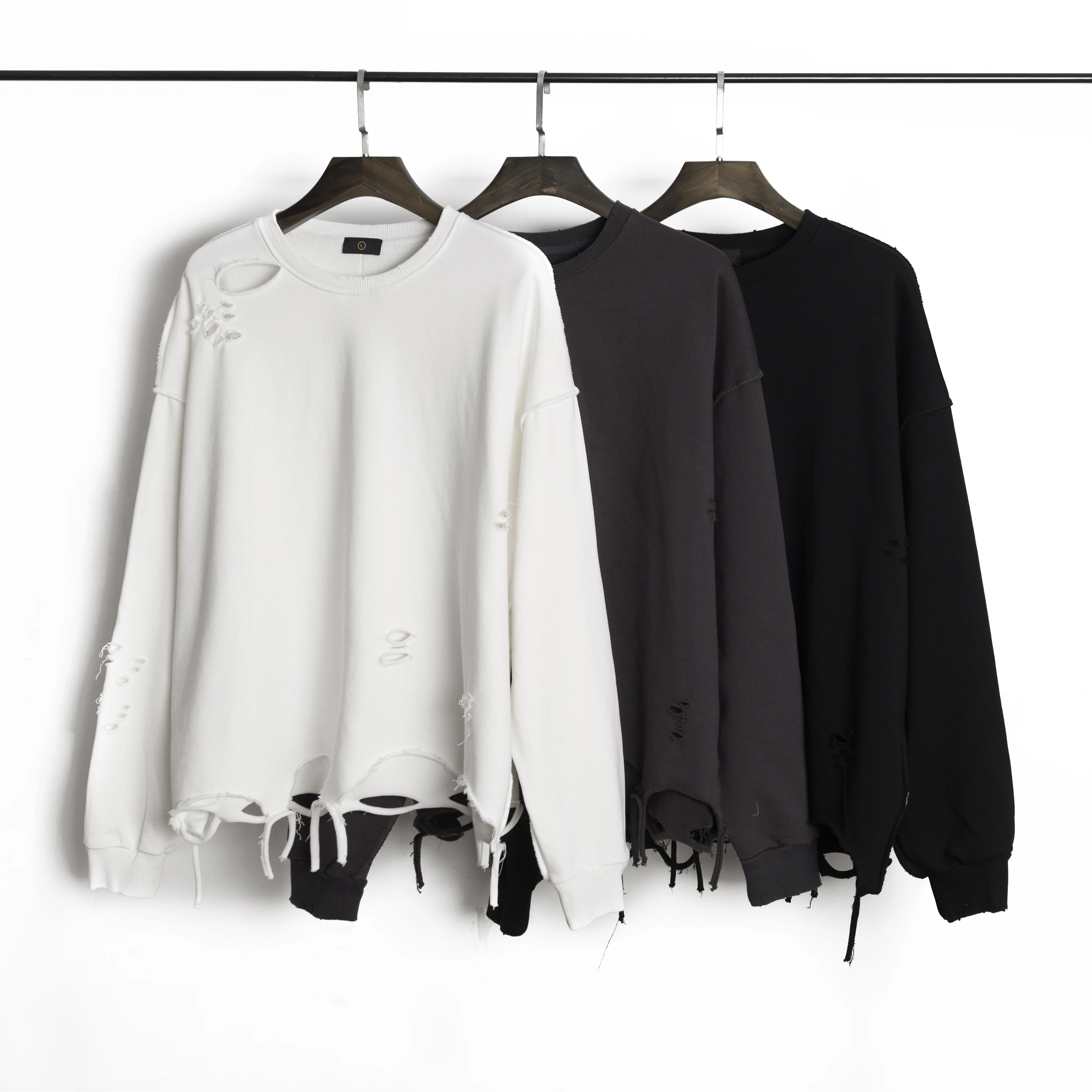 

in stock Custom Design men oversized sports sweater hoodies essentials destroy hole sweatshirts mens sweater
