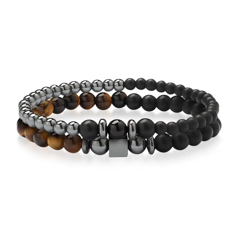 

Loftily 2020 Wholesale Multi Layer Natural Stones Yoga Bracelet Men Tiger Eye Beaded Handmade Bracelet Set, Gold+black